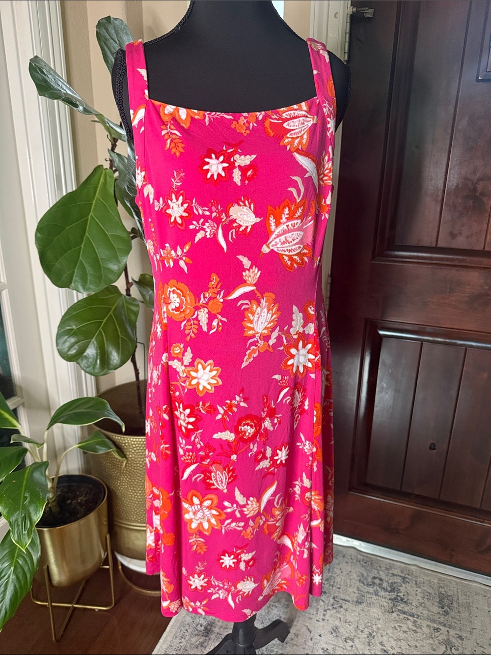Chaps Sleeveless, A-line, midi, floral dress Size 8